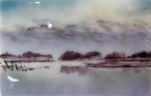 Lake in Winter- fused glass panel